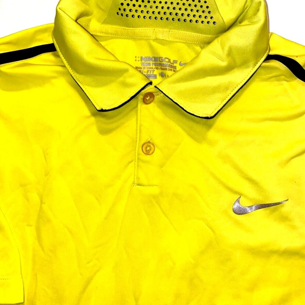 Nike Golf Polo Shirt Neon Yellow & Black Dri-Fit Size Large CC LOGO B14-24